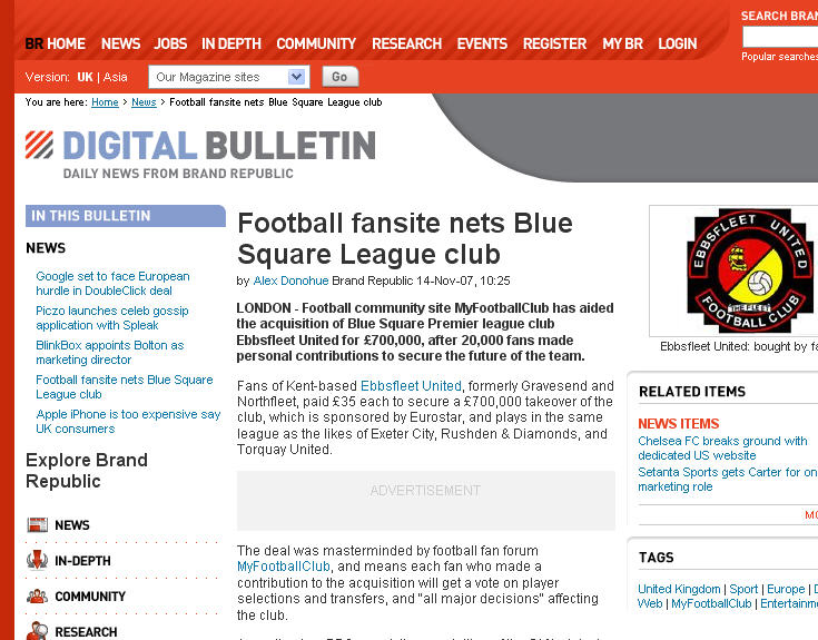 Football fansite nets Blue Square League club