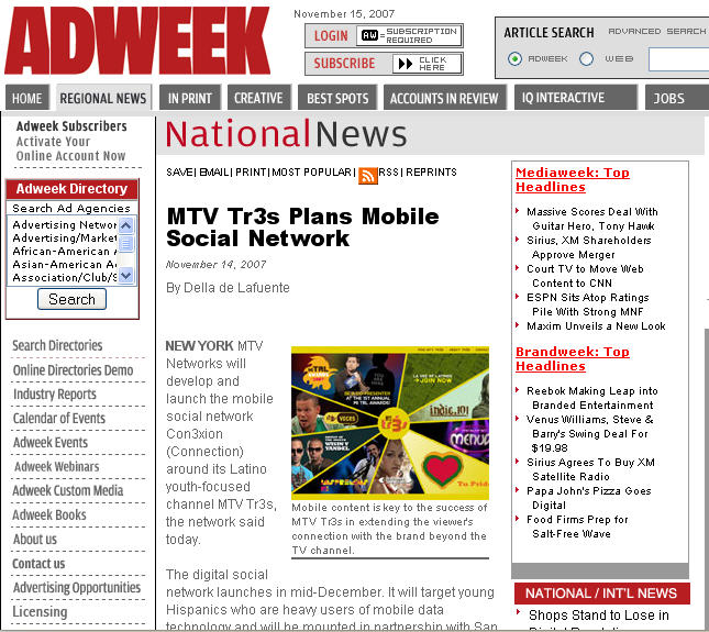 MTV Tr3s Plans Mobile Social Network