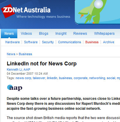 LinkedIn not for News Corp