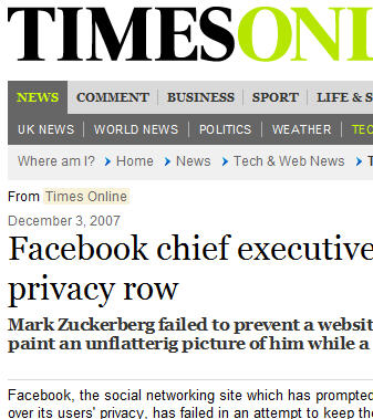 Facebook chief executive caught out in privacy row