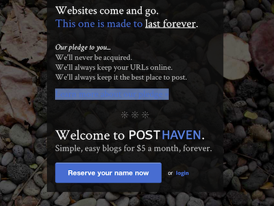 Posthaven website homepage screenshot