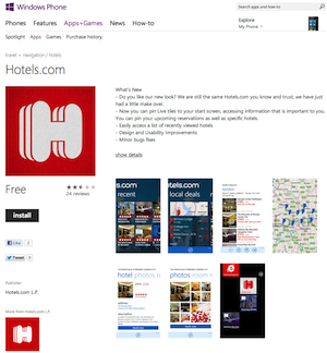Hotel.com Windows 8 app