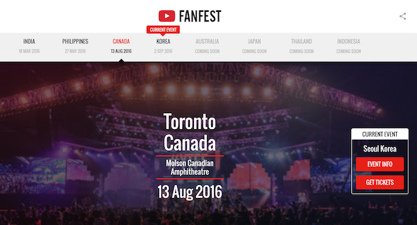 YouTube FanFest Canada homepage image