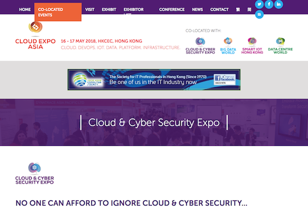 Cloud & Cyber Security Expo, Hong Kong 2018 webiste image 600x403